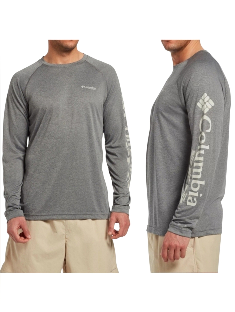 Columbia Men's PFG Terminal Tackle Heather Long Sleevee Gray Fishing Shirt Sz M